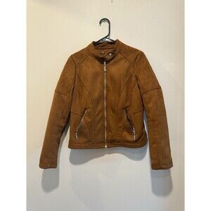 JouJou Faux Suede Tan Brown Zip Up Moto Jacket Womens M
